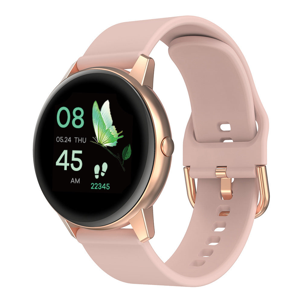 Smartwatch with a pink strap on a white background