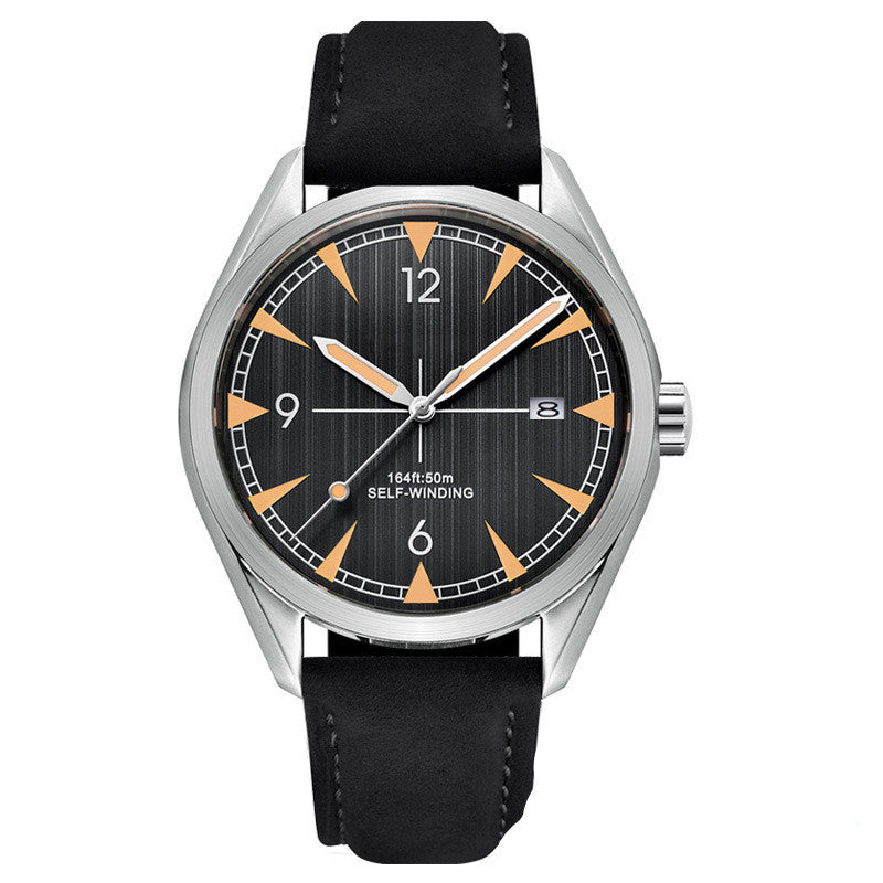 Wristwatch with black strap and black dial on a white background