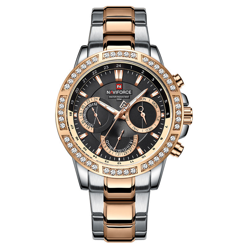 Luxury watch with rose gold and silver accents