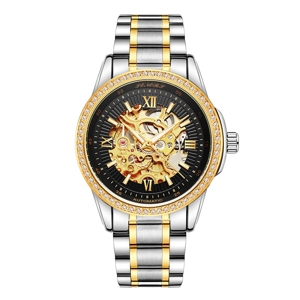 Luxury watch with gold and silver band on a white background