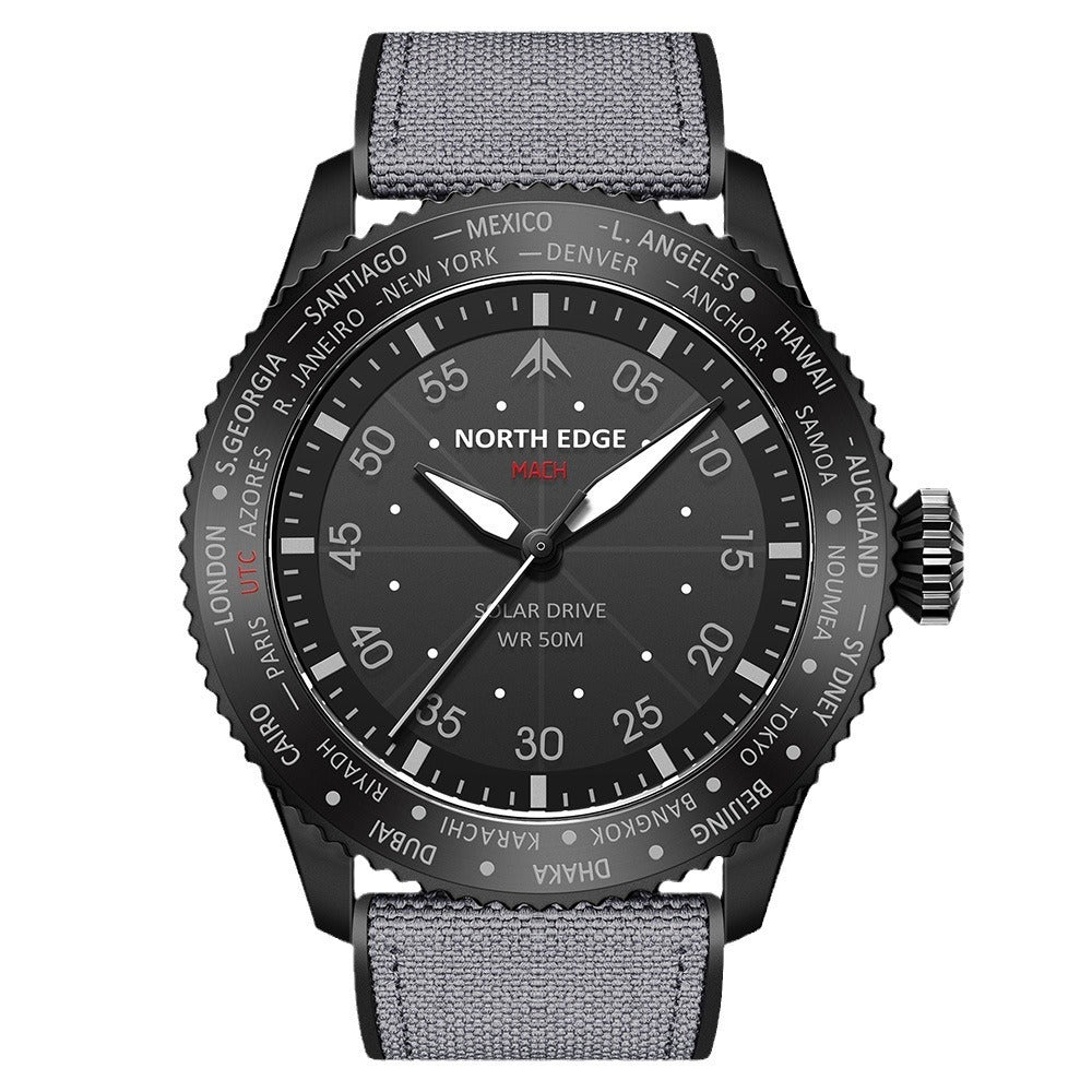 Black watch with gray strap on a white background