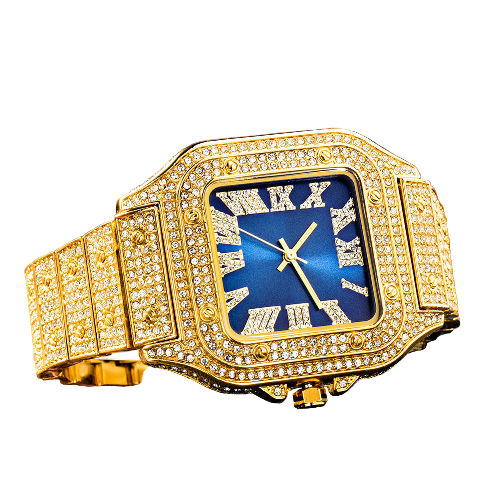 MISSFOX Cross-border European And American Popular Roman Scale High-end Fashionable Hip-hop Diamond-set Square Men's Watch