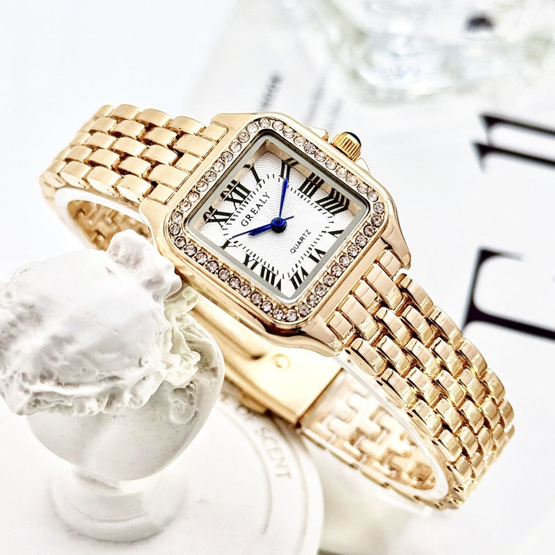 GREALY Manufacturers Hot Classic Retro Square Waterproof Ladies Diamond Watch Cross-border Explosion Quartz Watch Wholesale
