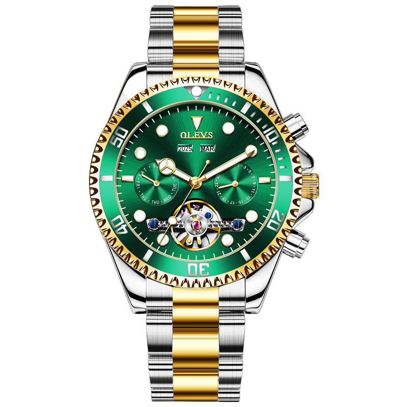 Oris Brand Watch Multifunctional Mechanical Watch Green Waterproof Ghost Hollowed Out Men's Watch Men's Watch