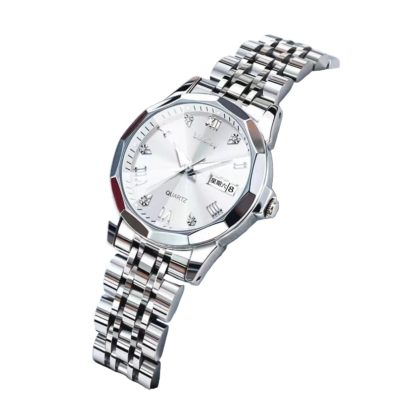Ladies Watch Women's Tremolo Hot Fashion Double Calendar Steel Belt Waterproof Automatic Movement Quartz Watch