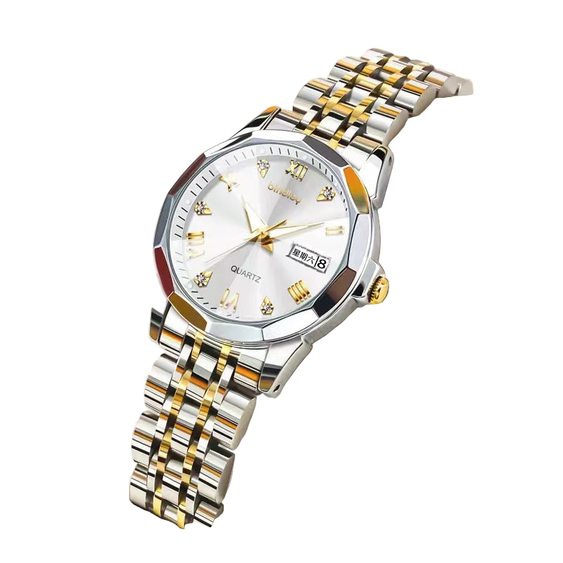 Ladies Watch Women's Tremolo Hot Fashion Double Calendar Steel Belt Waterproof Automatic Movement Quartz Watch
