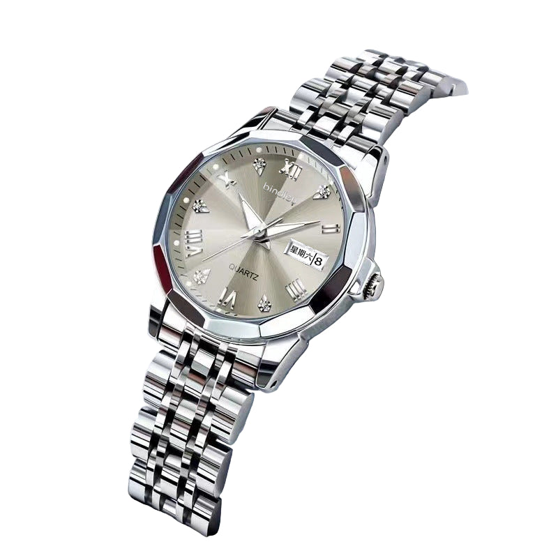 Ladies Watch Women's Tremolo Hot Fashion Double Calendar Steel Belt Waterproof Automatic Movement Quartz Watch