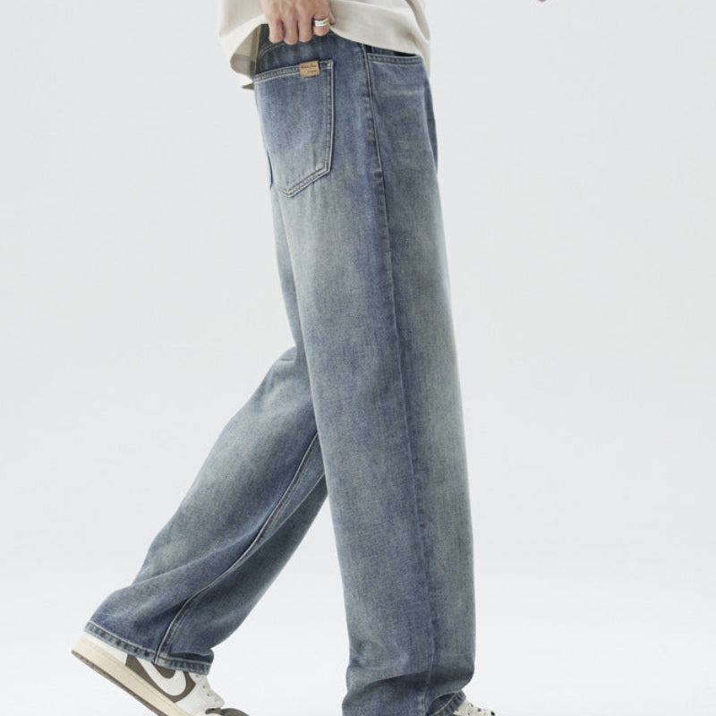 Men's Retro Distressed Loose Fit Straight-Leg Jeans