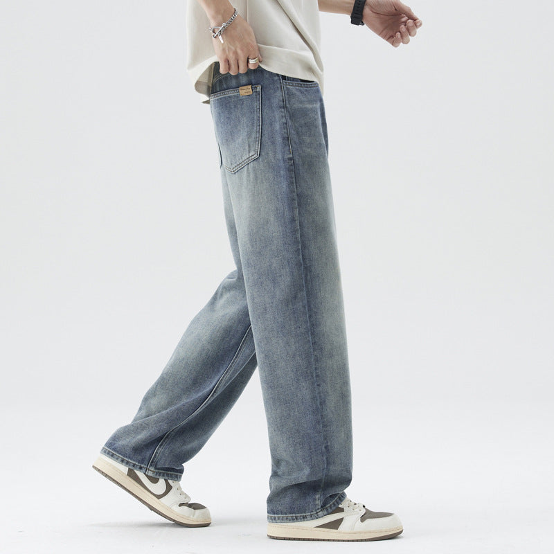 Men's Retro Distressed Loose Fit Straight-Leg Jeans