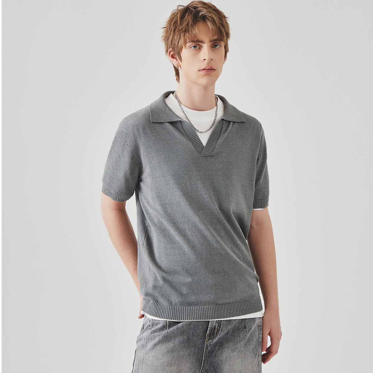 Men’s Slim-Fit Knit Polo Shirt in Jet Black