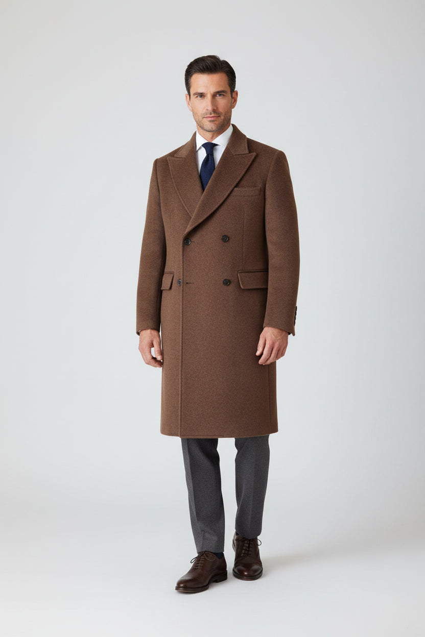 Men’s Double-Breasted Wool Overcoat – Classic Tailored Fit