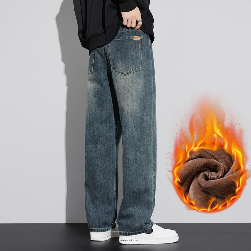 Men's Retro Distressed Loose Fit Straight-Leg Jeans