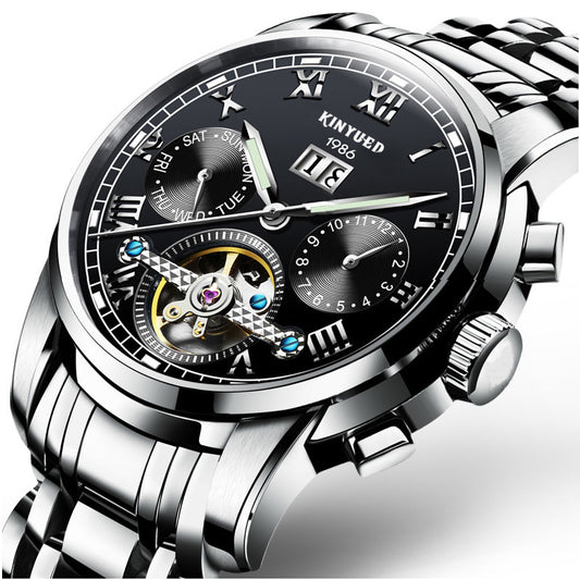 Luxury watch with detailed face and metal strap on a white background