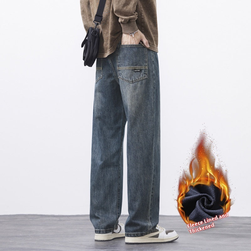 Men's Retro Distressed Loose Fit Straight-Leg Jeans