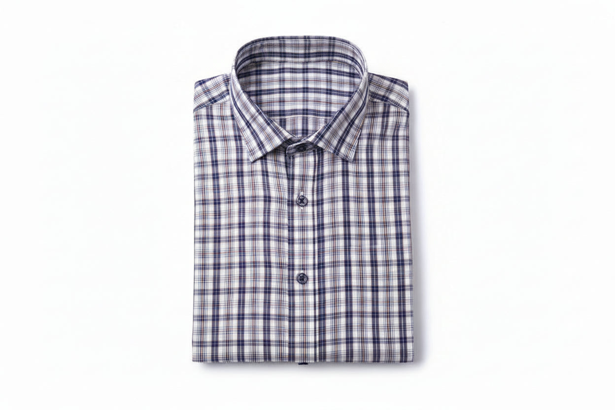 Men’s Blue Gingham Check Cotton Button-Down Shirt