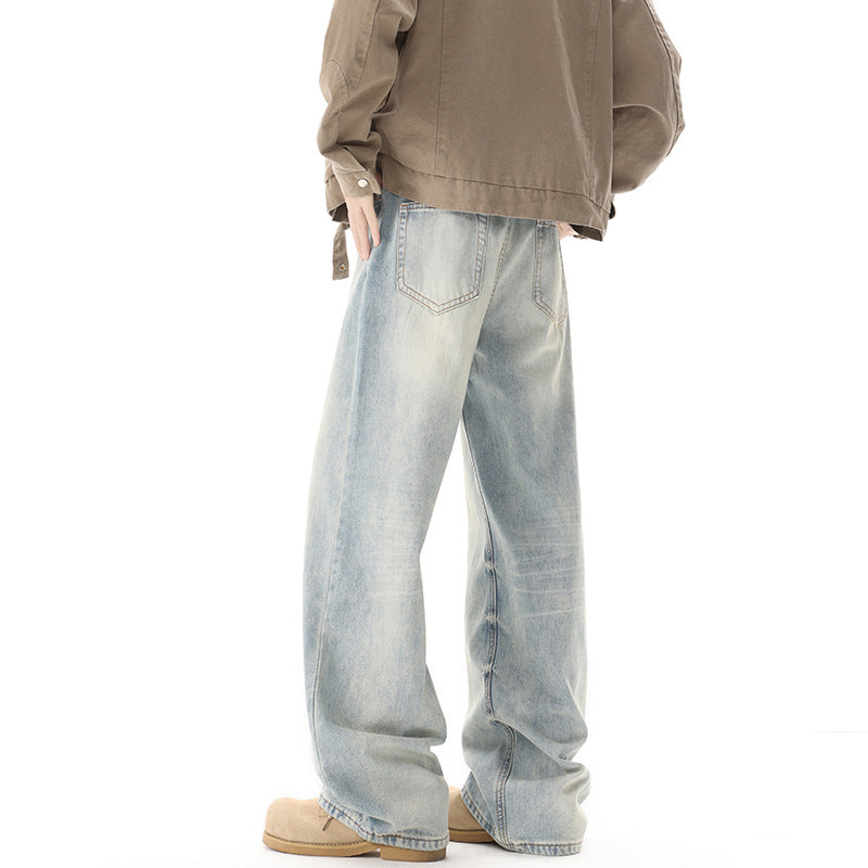 Men's Retro Light Wash Wide-Leg Jeans – Relaxed Baggy Fit Denim