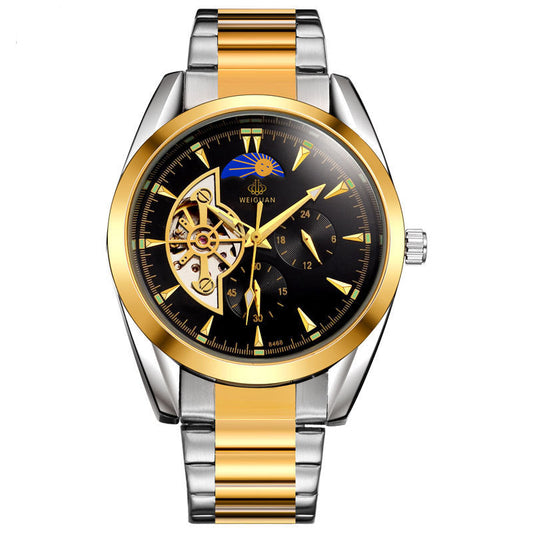 Luxury watch with gold and silver band on a white background
