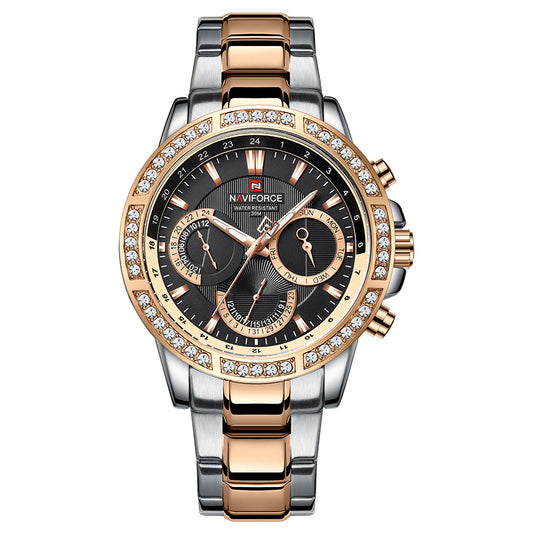 Luxury watch with rose gold and silver accents