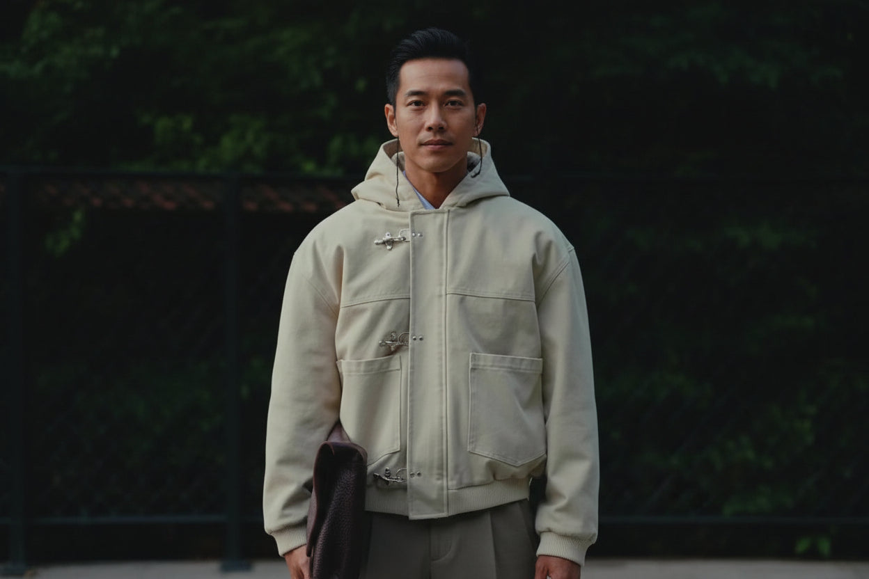 Beige Duffle Coat With Hood And Toggle Closure