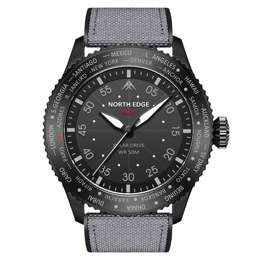 Black watch with gray strap on a white background