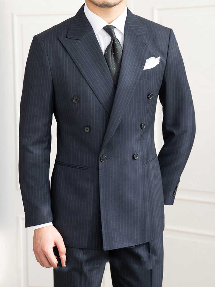 Men’s Wool-Blend Double-Breasted Executive Suit – Pinstripe Formal Wear