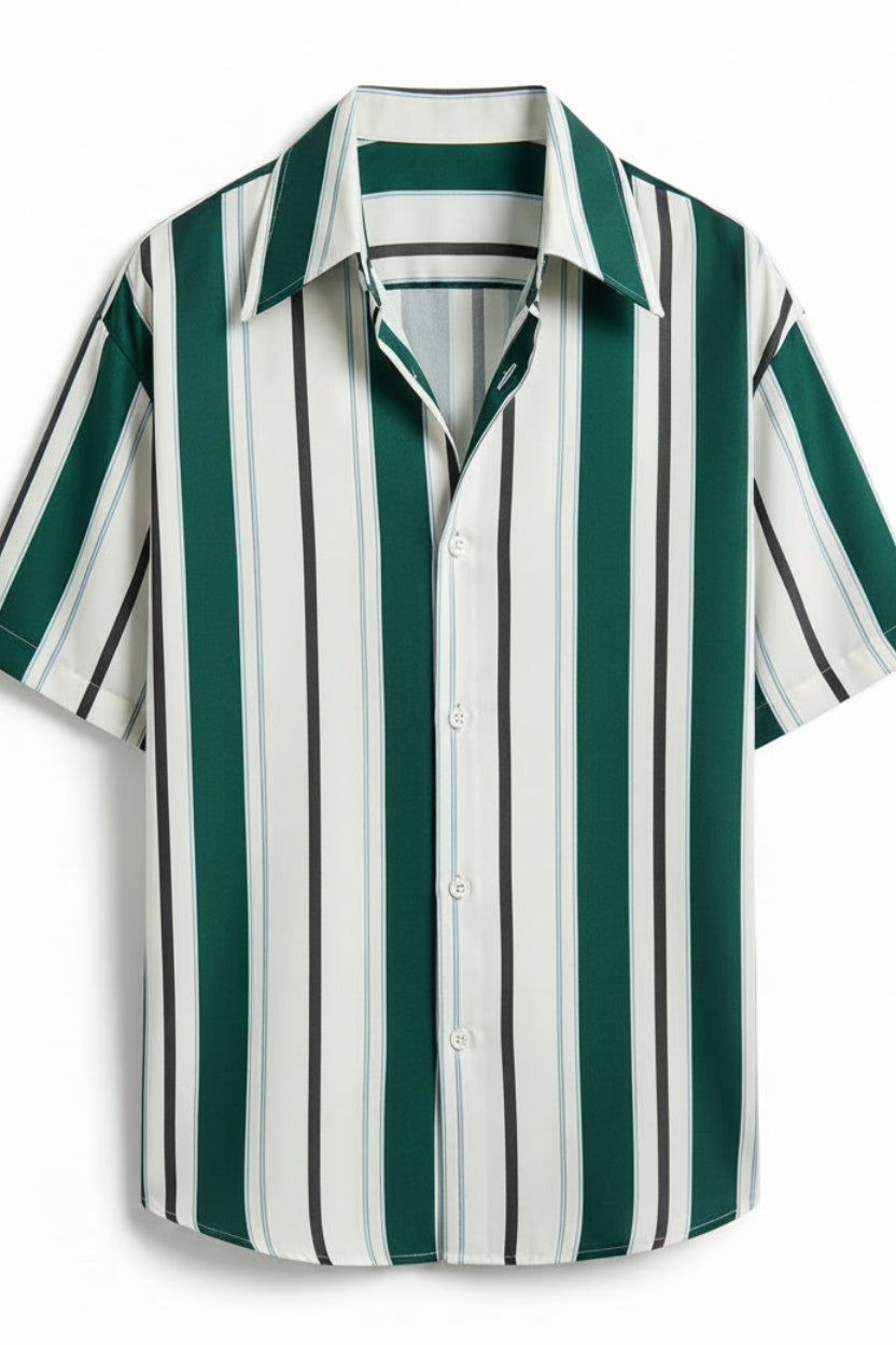 Men’s Vertical Stripe Short-Sleeve Shirt – Modern Relaxed Fit
