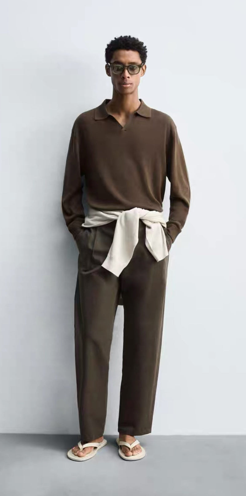 Men’s Open-Collar Knit Polo Shirt