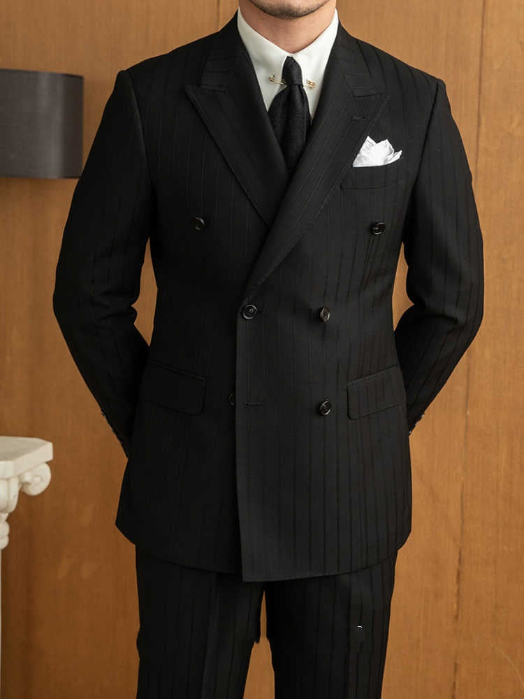 Men’s Double-Breasted Pinstripe Executive Suit – Premium Formal Wear