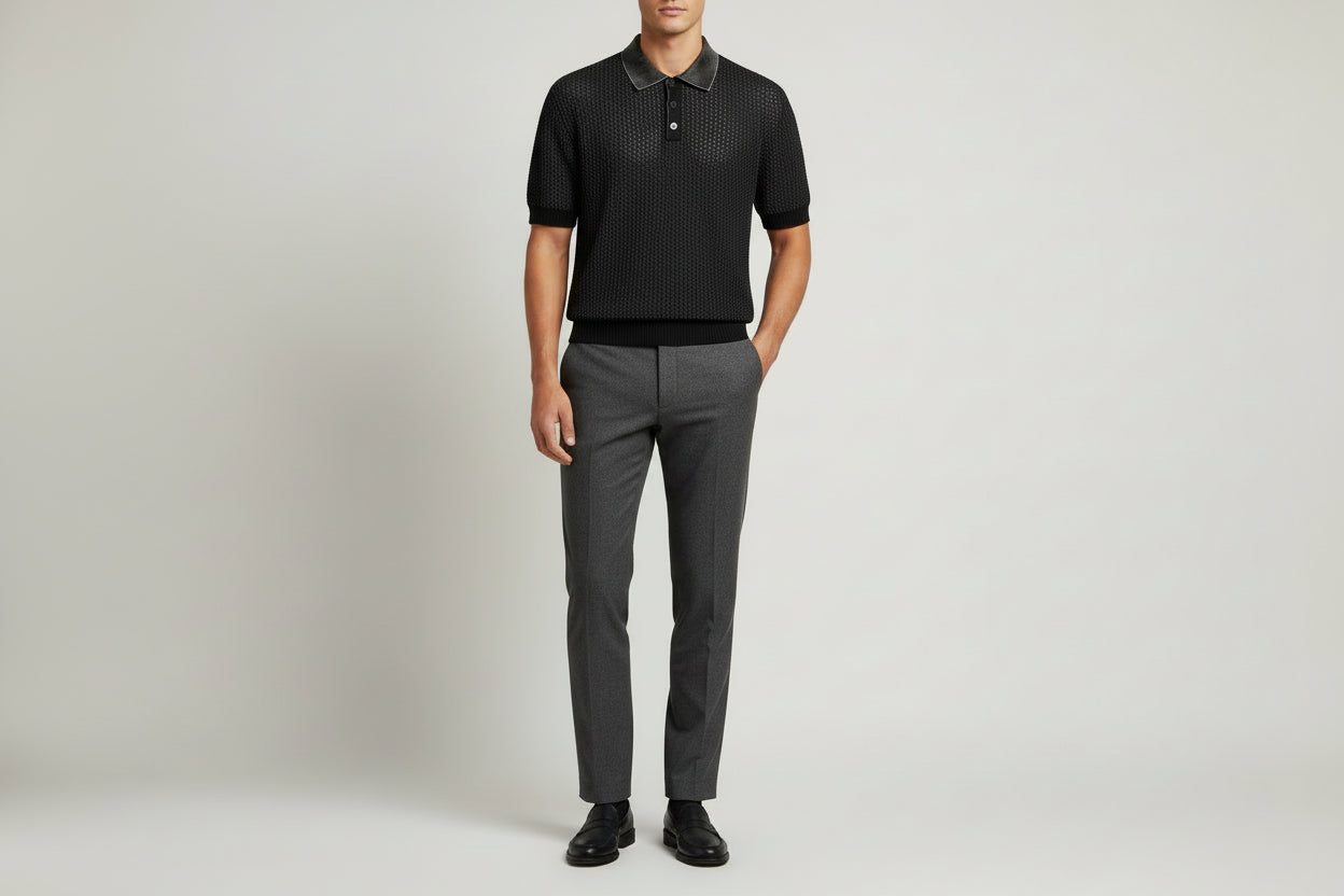 Men’s Crochet Mesh Knit Polo