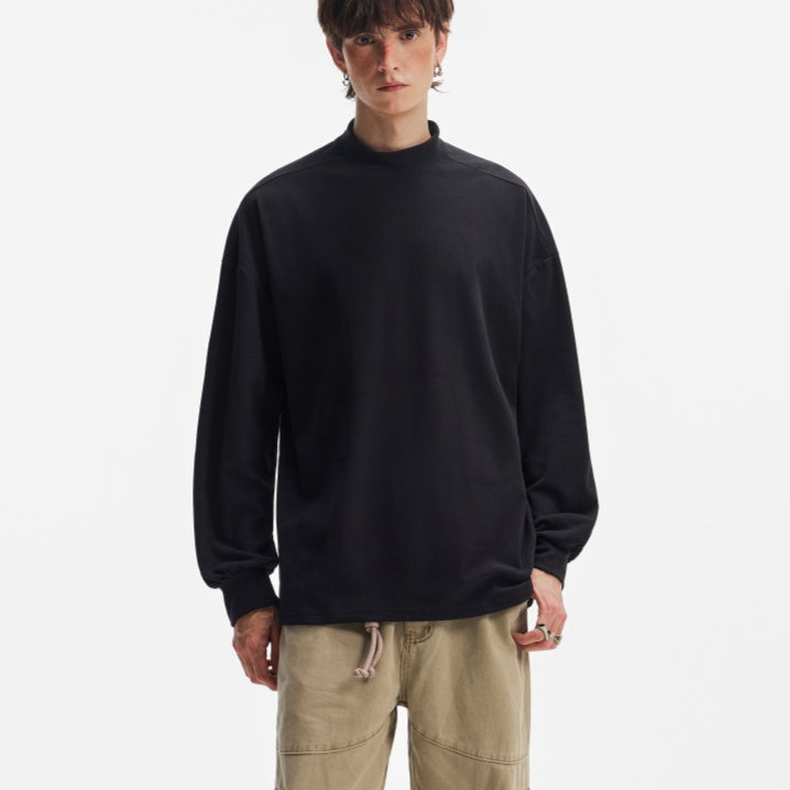 Black Relaxed Fit Mock Neck T-Shirt