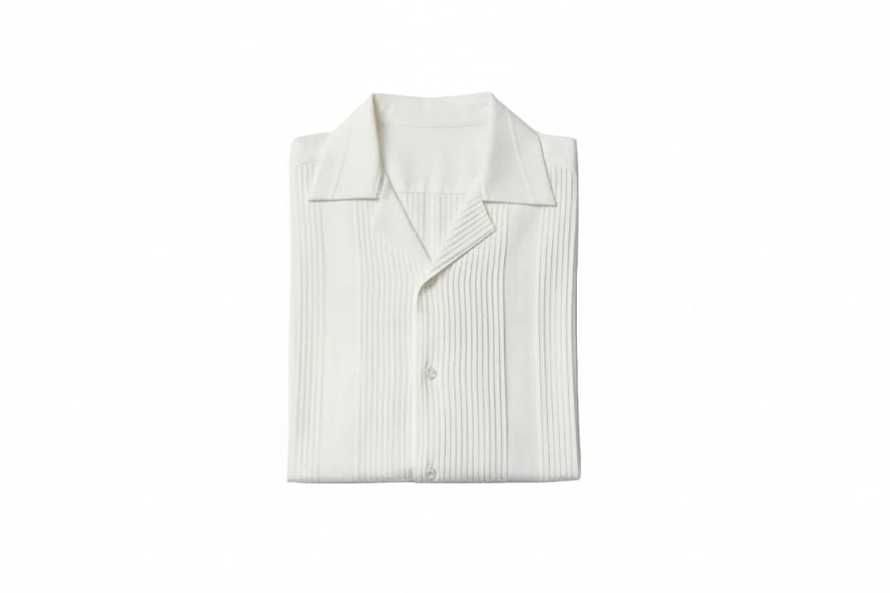 Men’s Ivory Plissé Textured Resort Shirt