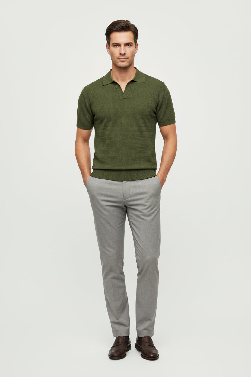 Textured Knit Polo Shirt – Tailored Fit
