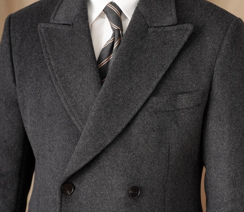 Men’s Double-Breasted Wool Overcoat – Classic Tailored Fit