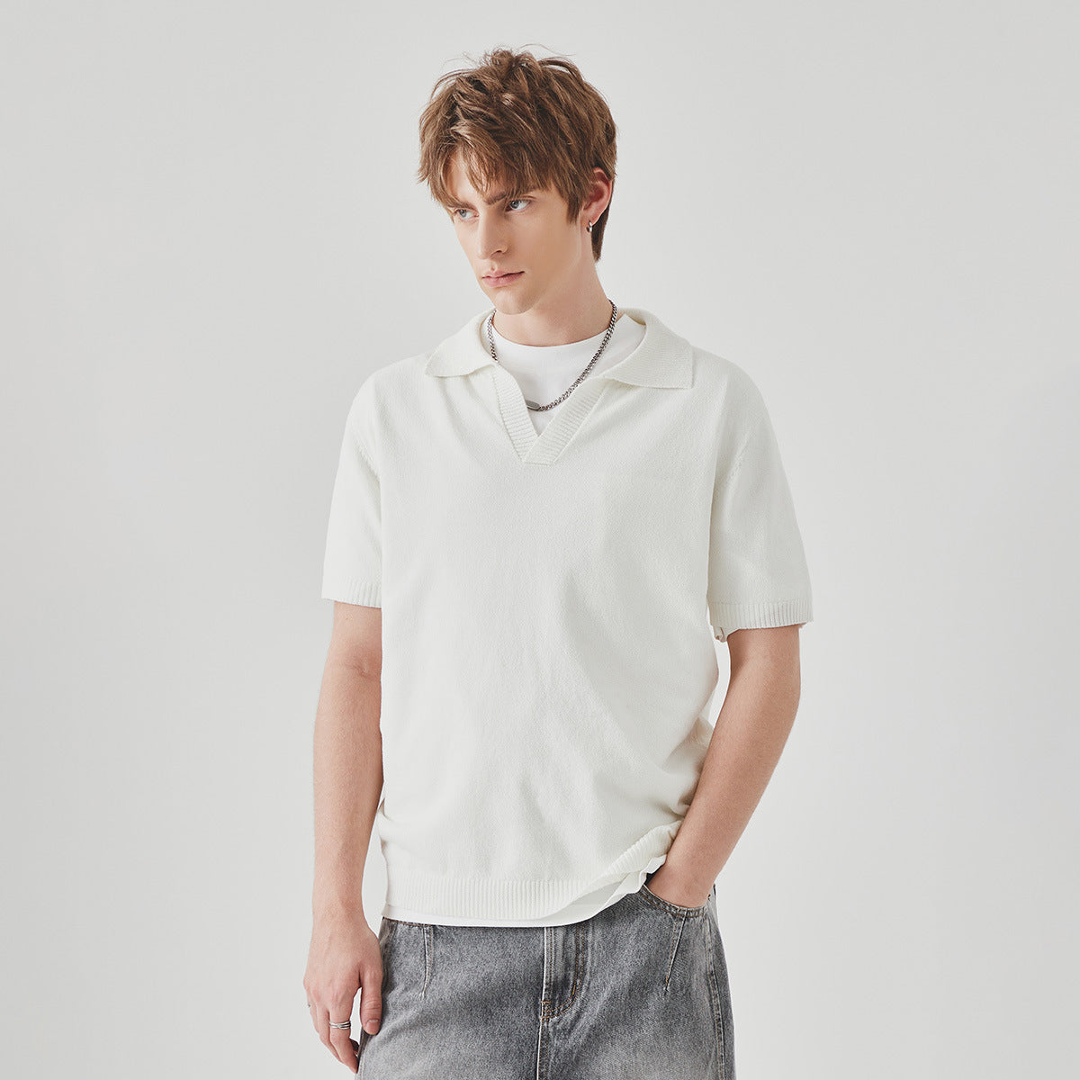 Men’s Slim-Fit Knit Polo Shirt in Jet Black