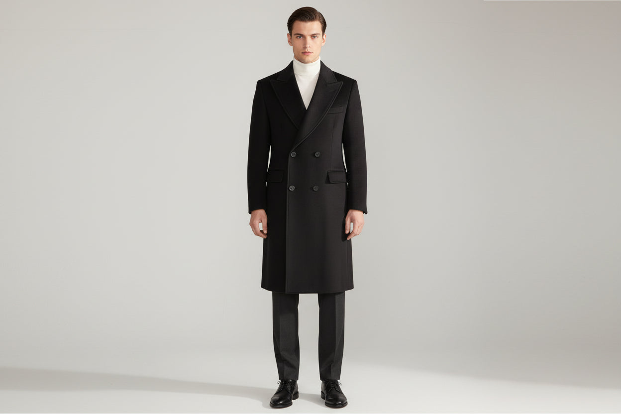Men’s Double-Breasted Wool Overcoat – Classic Tailored Fit