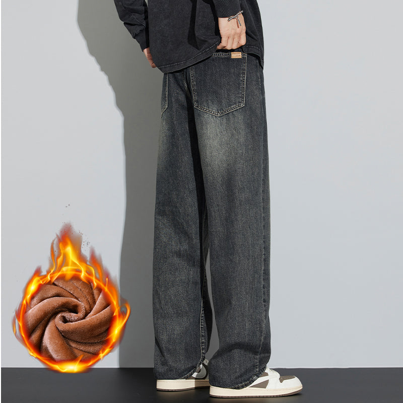 Men's Retro Distressed Loose Fit Straight-Leg Jeans