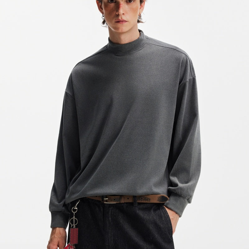 Black Relaxed Fit Mock Neck T-Shirt