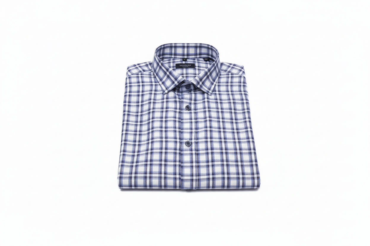 Men’s Blue Gingham Check Cotton Button-Down Shirt