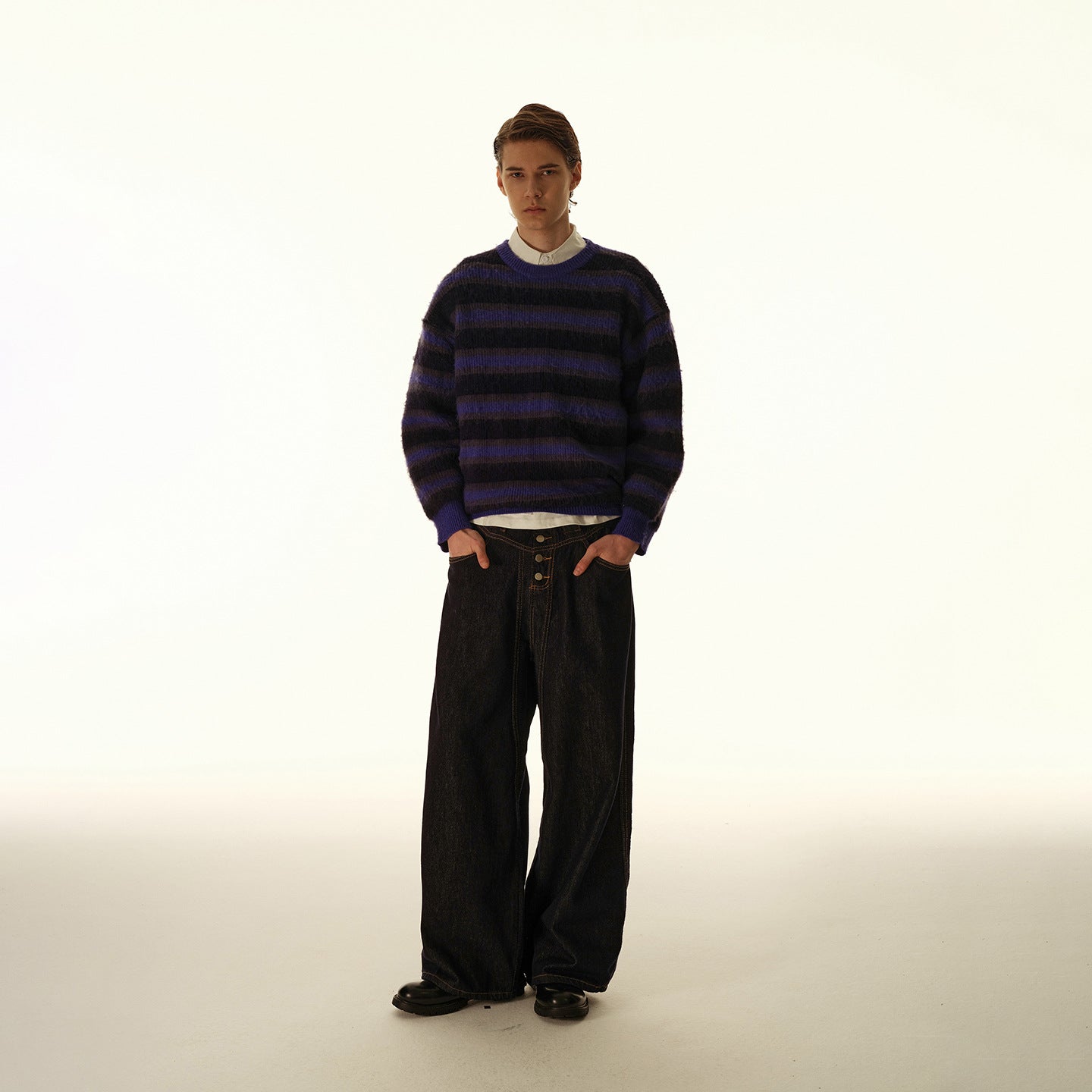 Men's Oversized Striped Mohair-Blend Crewneck Sweater