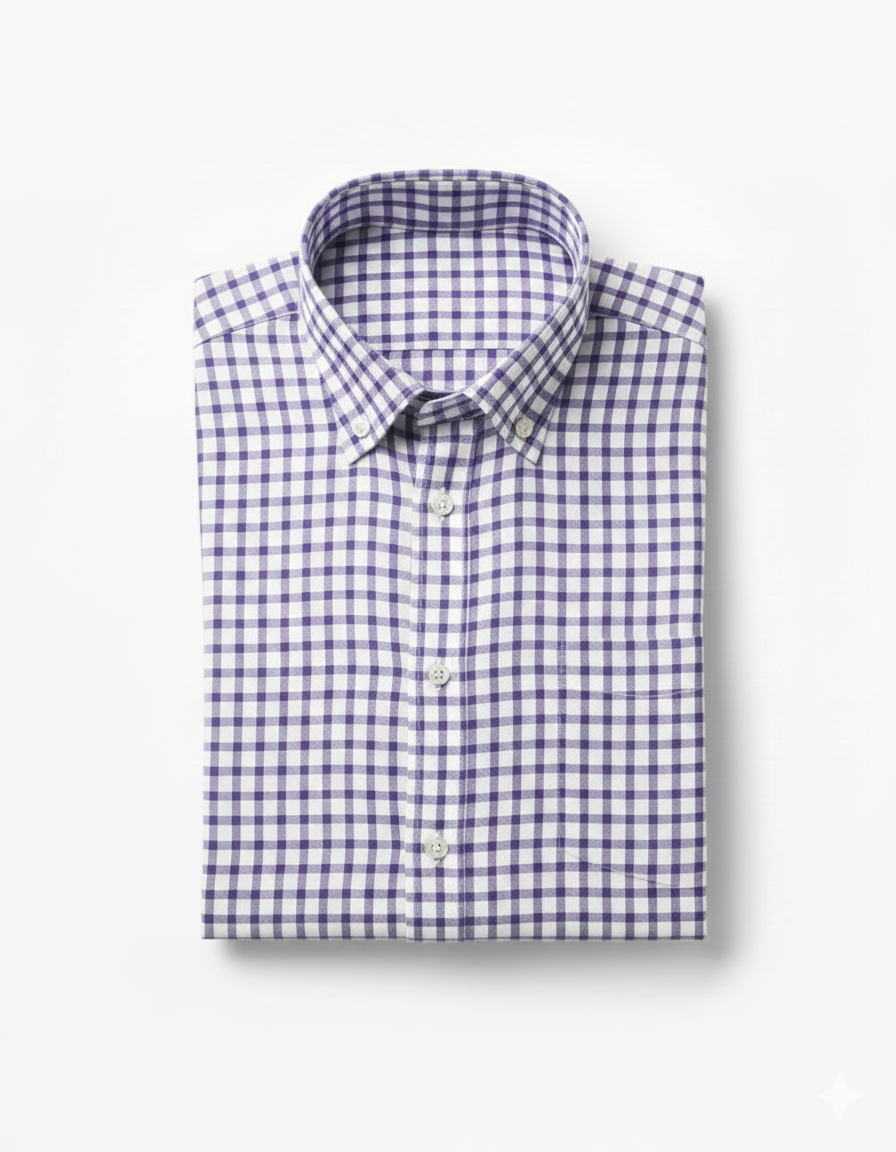 Men’s Blue Gingham Check Cotton Button-Down Shirt