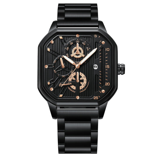 Square Men Watch  Waterproof Luminous Calendar Cross-border Fashion Quartz Watch New