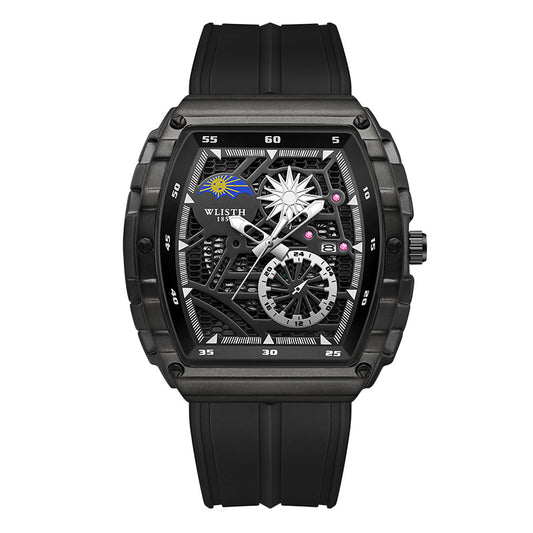 Swiss Brand WLISTH Fashion Sports Barrel Shape Quartz Watch Calendar Rubber Men's Watch Cross Border Hot Sale