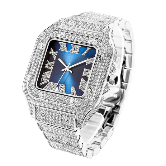 MISSFOX Cross-border European And American Popular Roman Scale High-end Fashionable Hip-hop Diamond-set Square Men's Watch