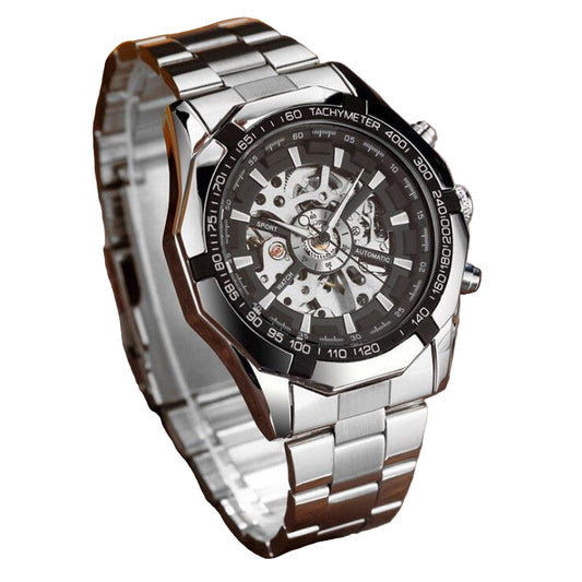 Cross-Border Popular Swiss Men's Fashion Steel Band Watch Fully Automatic Hollow Mechanical Watch