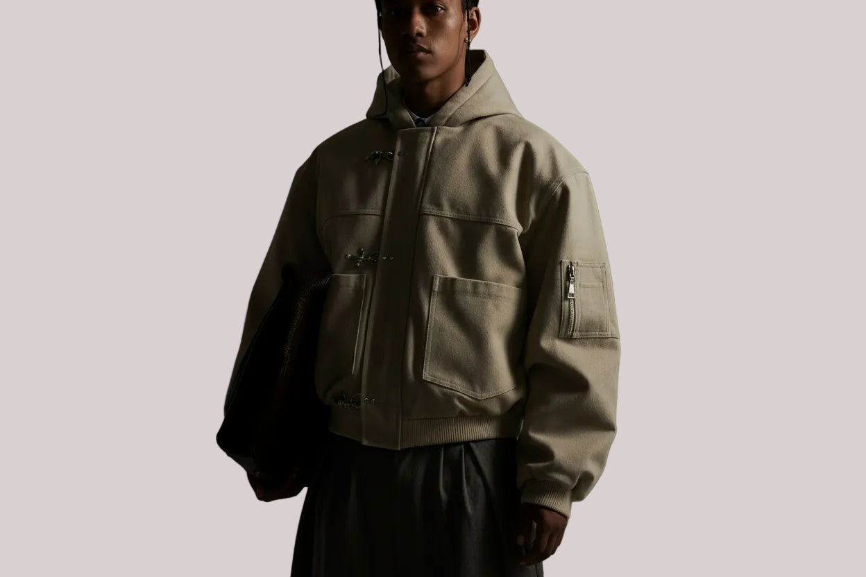 Beige Duffle Coat With Hood And Toggle Closure