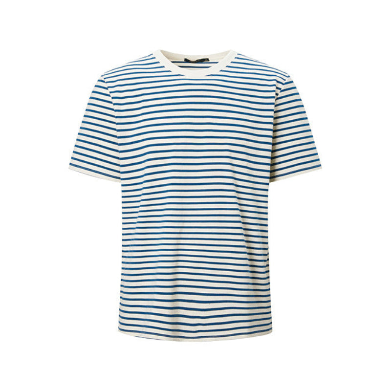 Men's Cream Vertical Textured Camp Collar Shirt - Relaxed Fit Short Sleeve