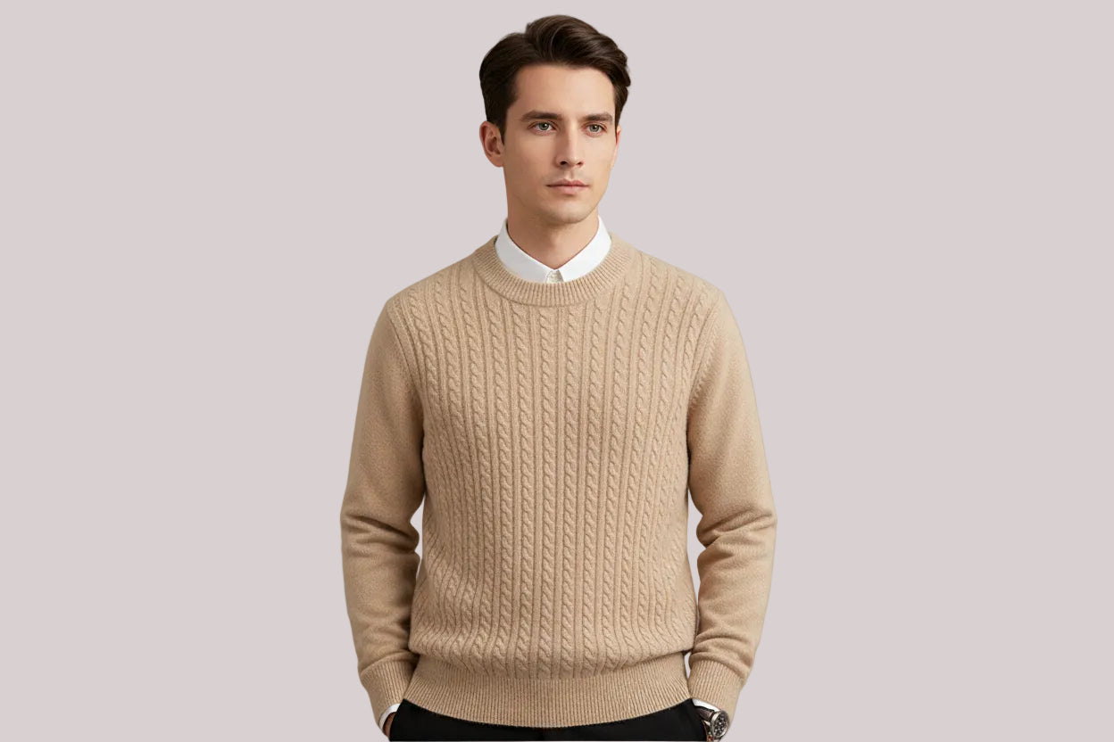 Men’s Camel Double-Breasted Wool-Cashmere Overcoat