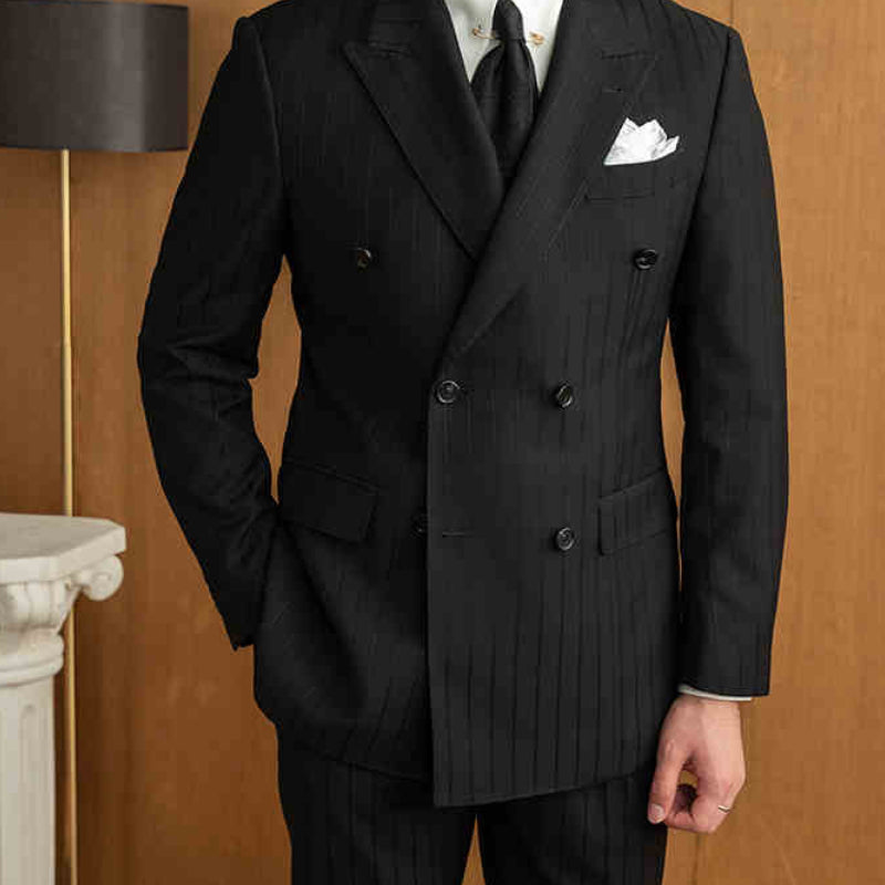 Men’s Double-Breasted Pinstripe Executive Suit – Premium Formal Wear