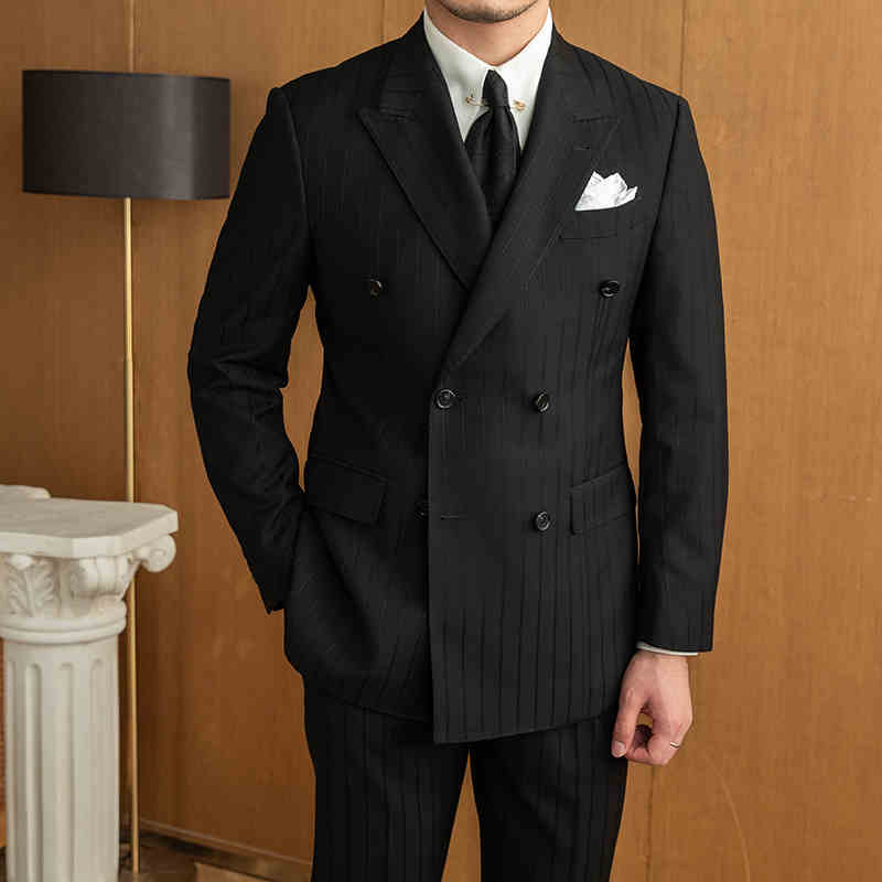 Men’s Double-Breasted Pinstripe Executive Suit – Premium Formal Wear
