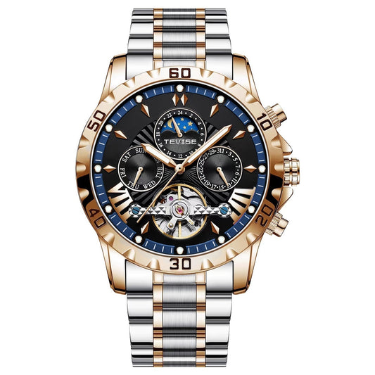 Luxury watch with a detailed face and two-tone metal strap on a white background